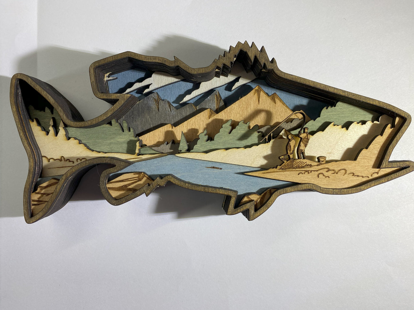 3D Layered Wood Art, Fishing, Fish