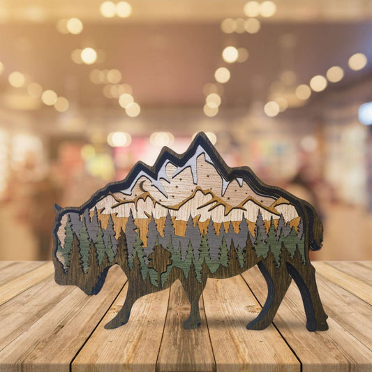 3D Layered Wood Art Buffalo, Bison