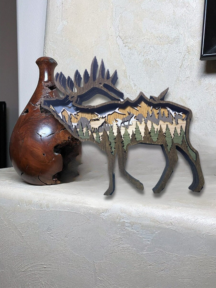 3D Layered Wood Art, Elk