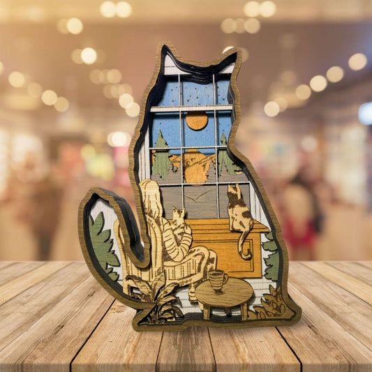 3D Layered Wood Art, Cat