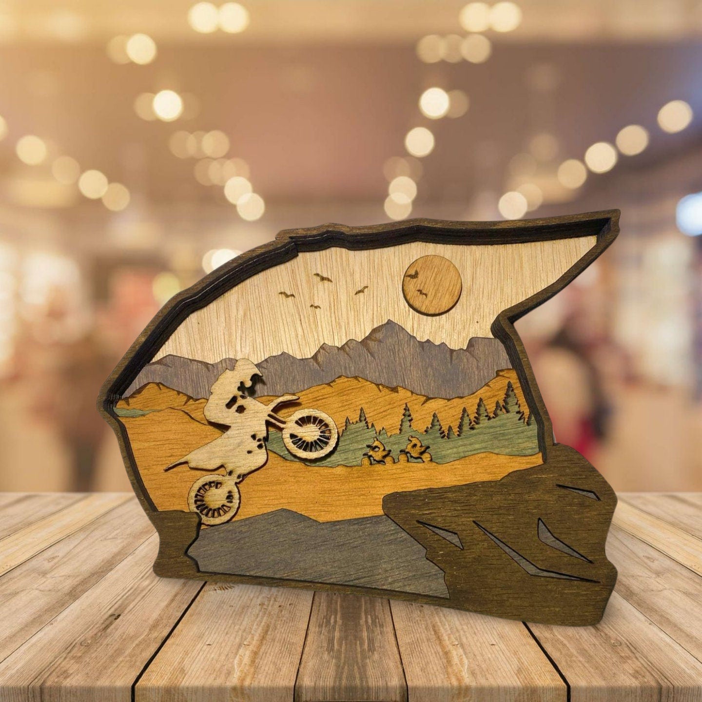 3D Layered Wood Art, Motorcycle Helmet