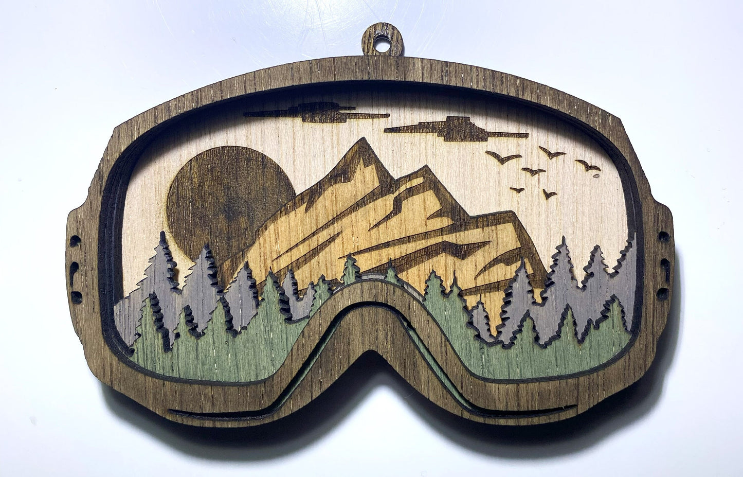 Personalized Ski/Snowboard Goggle Tree Ornament, Christmas Tree Ornament, 3D Layered Wood Art