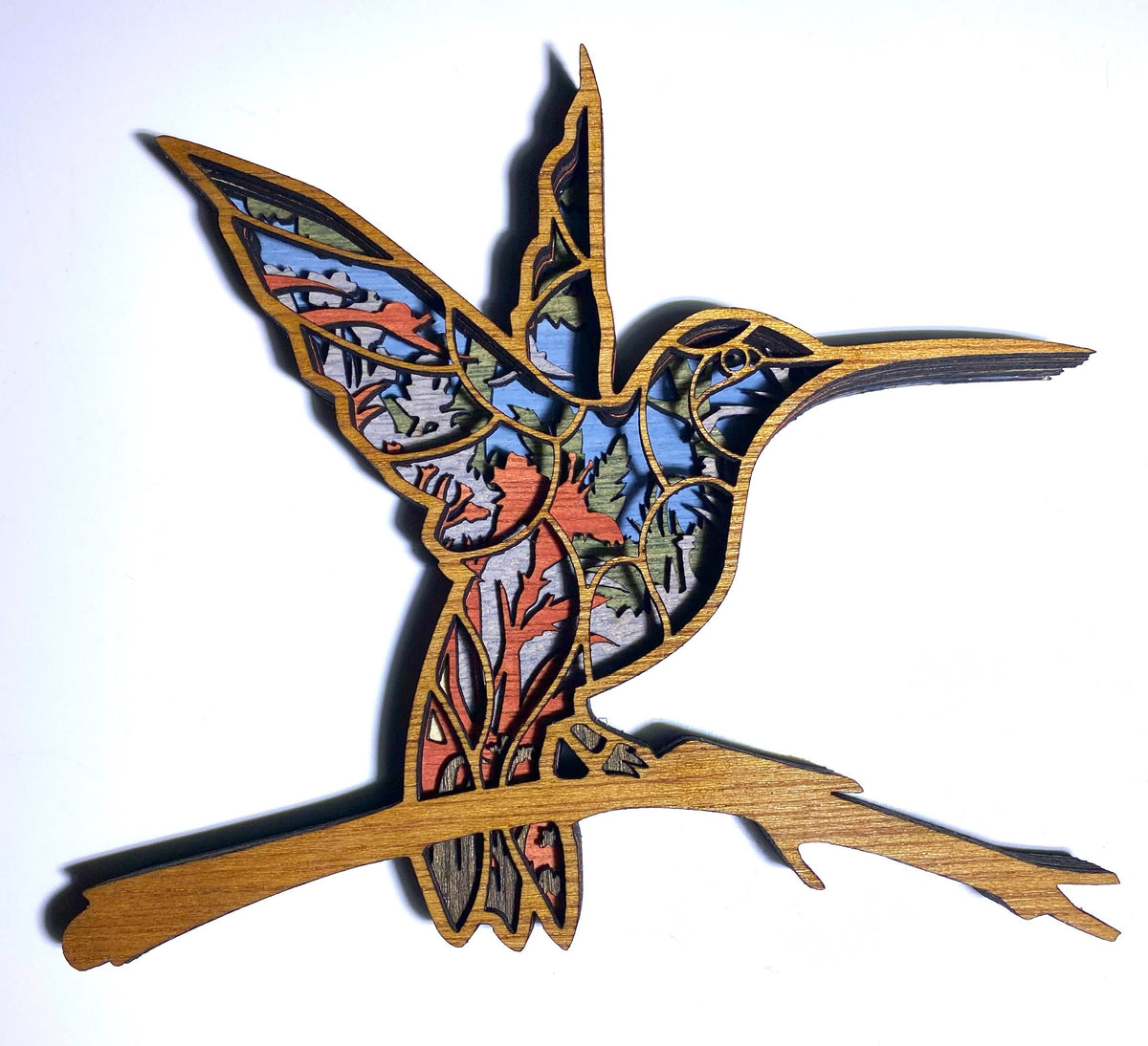 Hummingbird Inlay Work Hummingbird Inlay Wood Pattern 3D Layered Wood Art, Hummingbird