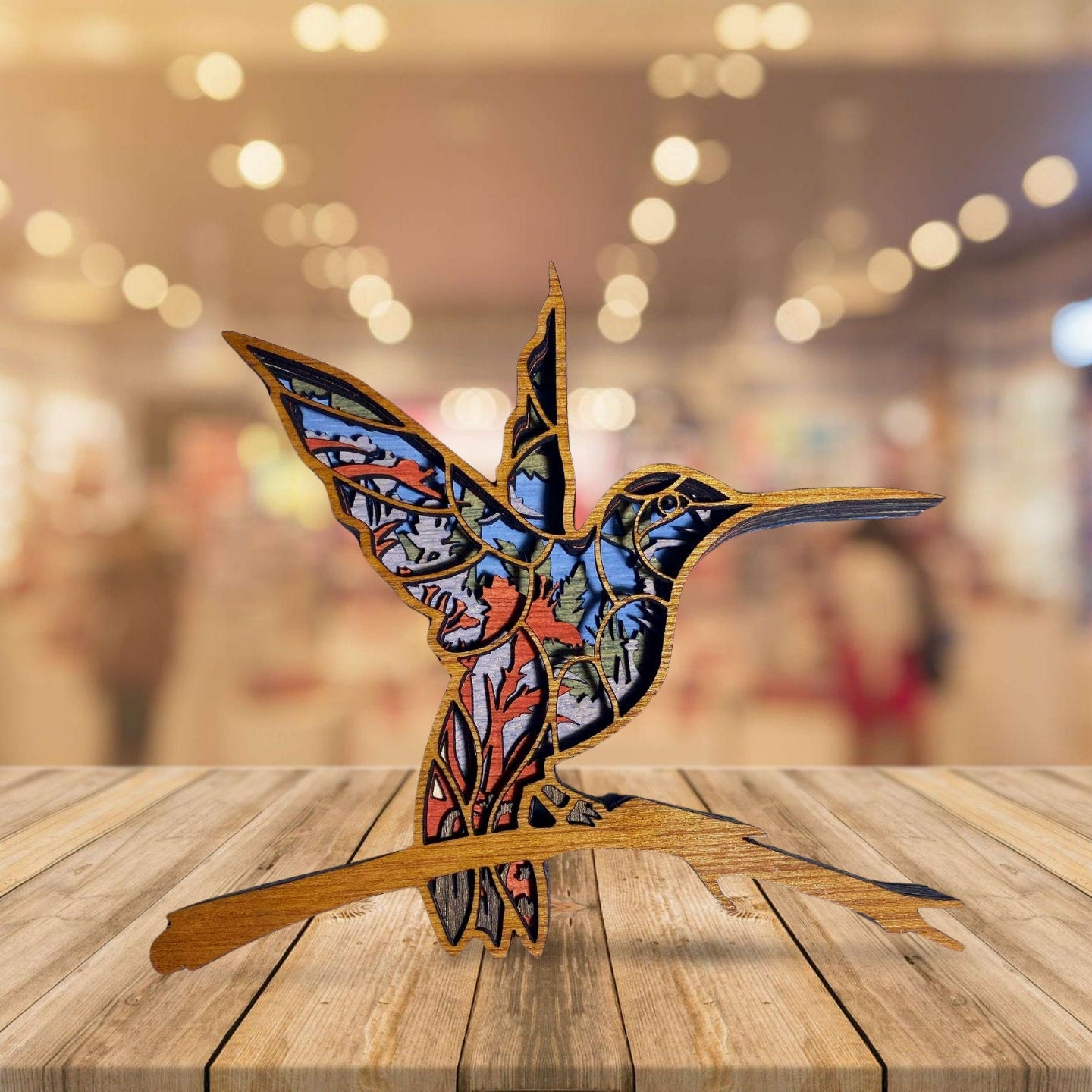 3D Layered Wood Art, Hummingbird